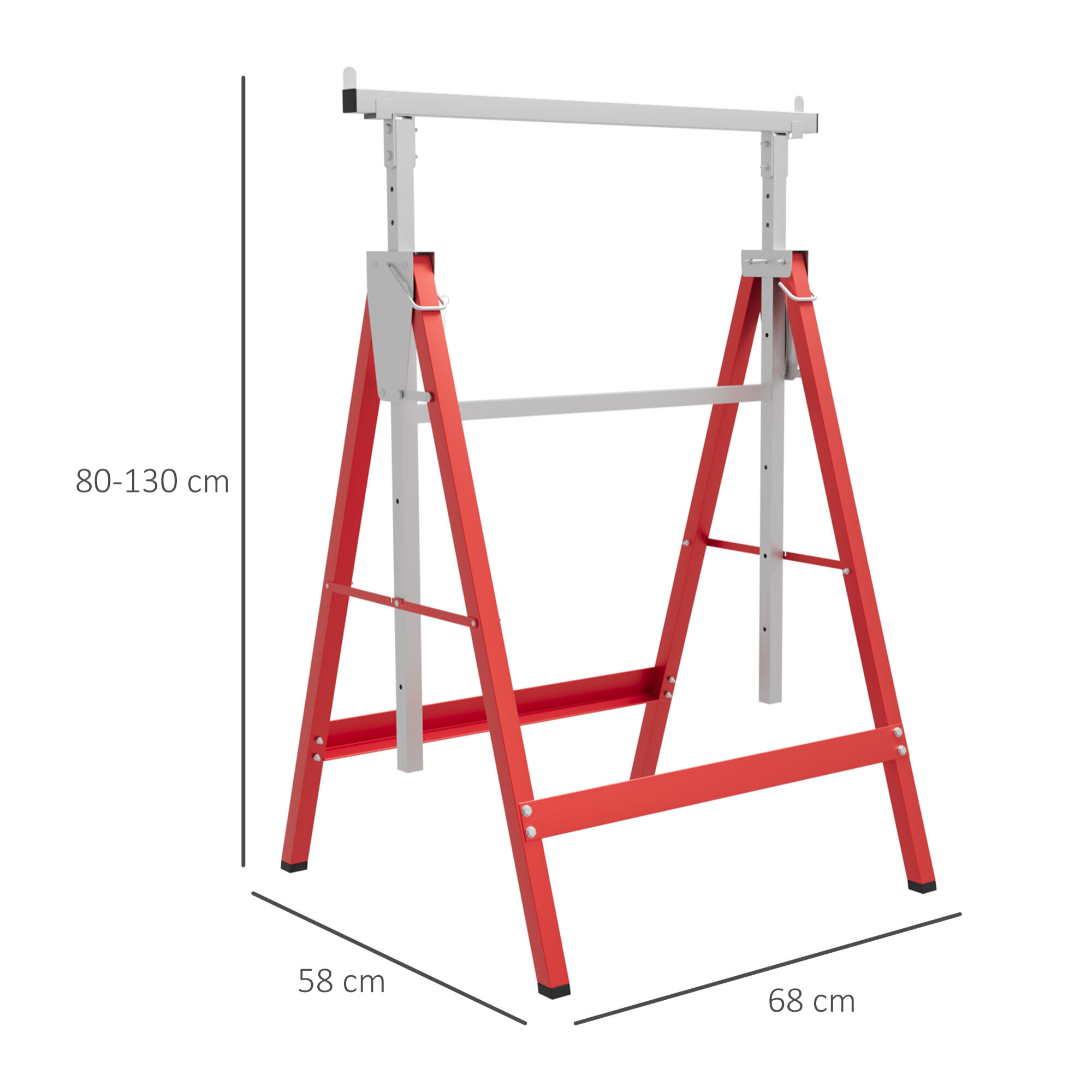 Set de 2 Caballetes Telescópicos Plegables con Altura Ajustable Caballetes de Sierra de Acero para Mesa y Trabajo de Bricolaje Carga 200 kg 68x58x80-130 cm Rojo