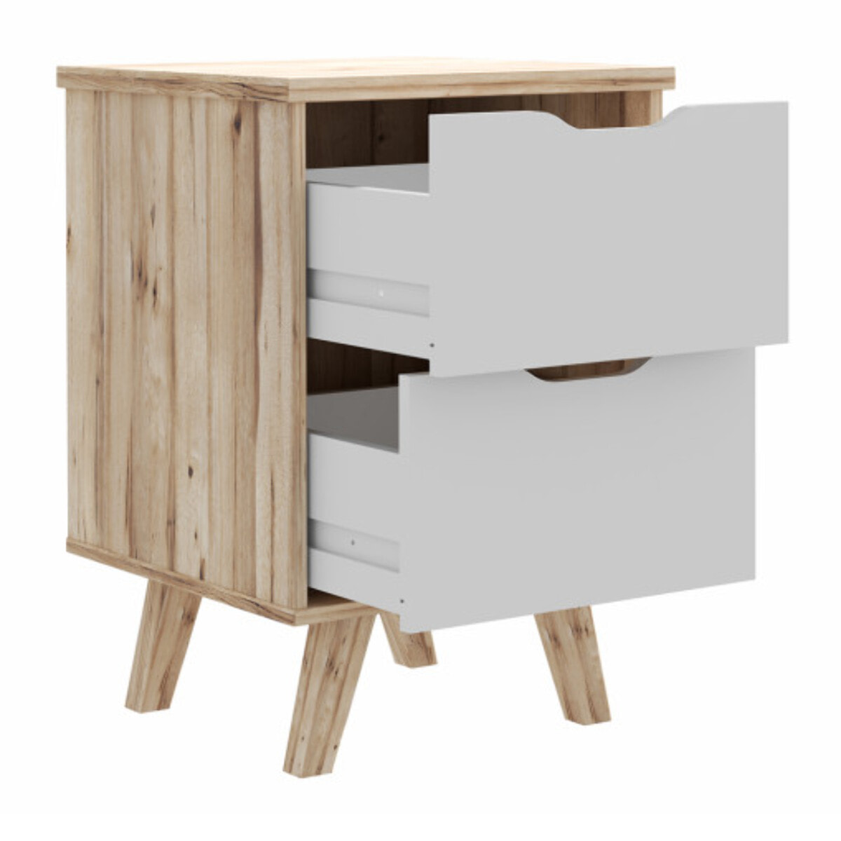 Table de chevet 2 tiroirs bois effet chêne naturel et blanc mat - WANDA