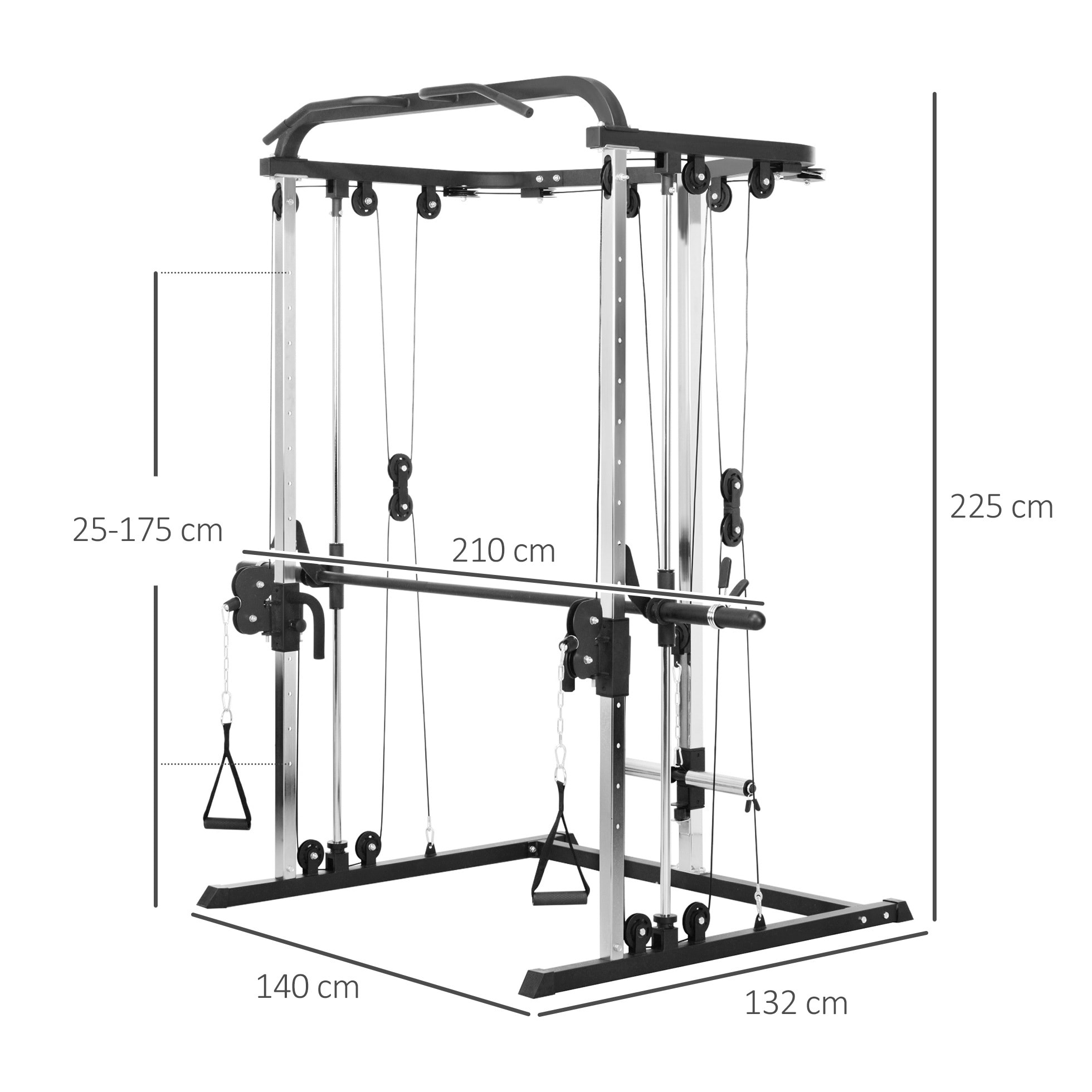 Station de musculation double polie barre de traction et barre longue musculation acier noir