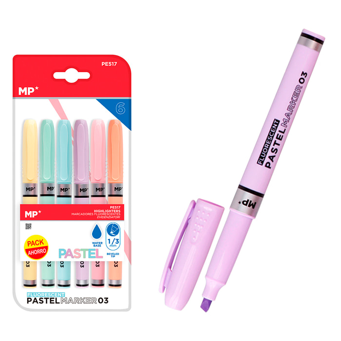 MARCATORE PASTEL 1/3mm 6 Pz. PACK RISPARMIO