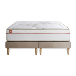 Ensemble Matelas Le Paisible - 24cm - Mémoire de forme - Matériaux éco-responsable - Sommier Tapissier Beige