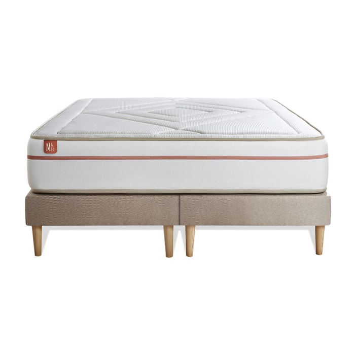 Ensemble Matelas Le Paisible - 24cm - Mémoire de forme - Matériaux éco-responsable - Sommier Tapissier Beige