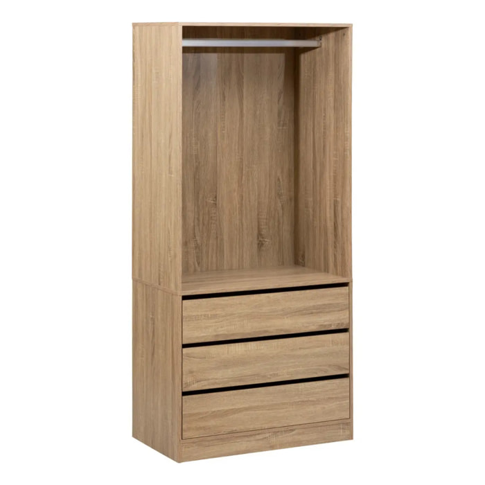 Dressing "Dolo" 3 tiroirs avec penderie effet bois