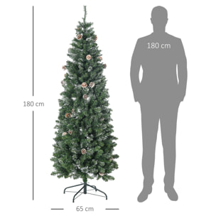 Sapin de Noël artificiel aspect enneigé Ø 65 x 180H cm 37 pommes de pin 618 branches épines imitation Nordmann grand réalisme