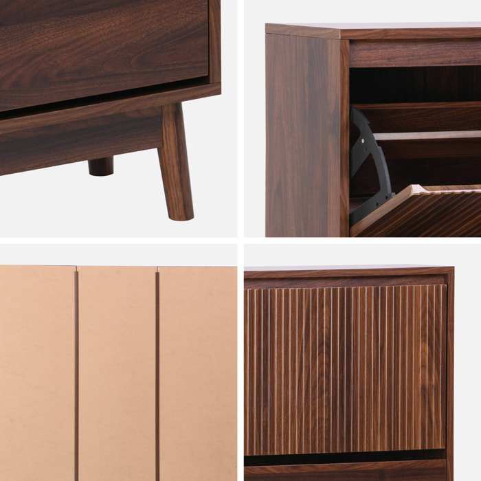 Meuble à chaussures scandinave décor bois noyer 3 portes abattantes capacité 18 paires de chaussures