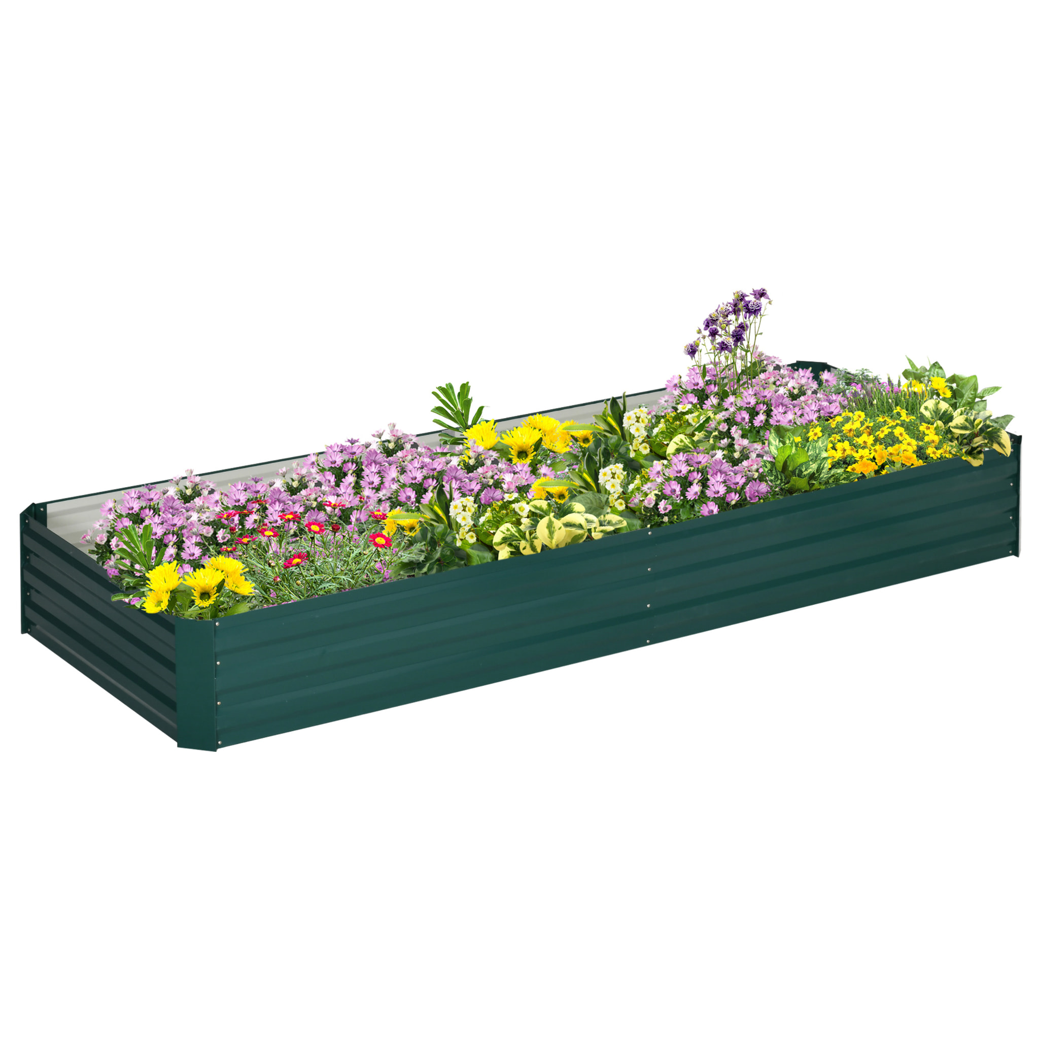 Jardinera Elevada de Acero Galvanizado Huerto Urbano para Cultivar Plantas Flores Hierba Macetero Grande Exterior Rectangular con Fondo Abierto 241x90,5x30 cm Verde