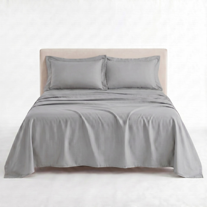 Completo lenzuola matrimoniale in raso di cotone 200 TC, set con lenzuolo sopra sotto con angoli e 2 federe con volani, morbido e traspirante, effetto seta elegante, stile hotel, resistente e facile da lavare, comfort per tutte le stagioni