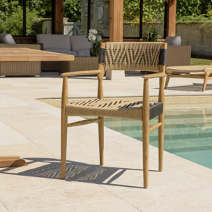VALERIA - Lot de 2 fauteuils jardin teck rotin synthétique beige / noir