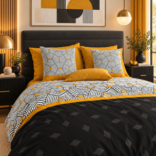 Parure housse de couette imprimé 100% coton - faro - noir