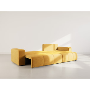 Nicole - Canapé d'angle réversible 5 places convertible avec coffre en tissu - Jaune