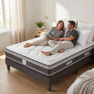 Matelas Divin Hybride, 28 cm, Soutien Ferme, Ressorts Ensachés & Mémoire de Forme, Aération Optimale