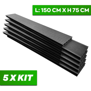 Kaido - Set di 5 Doghe Pavimento da Esterno 150x75 cm per Giardino Patio Terrazza in WPC Nero