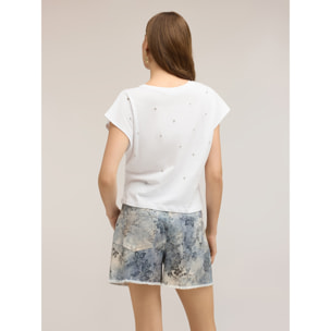 Motivi - T-shirt in jersey con pietre ricamate - Bianco