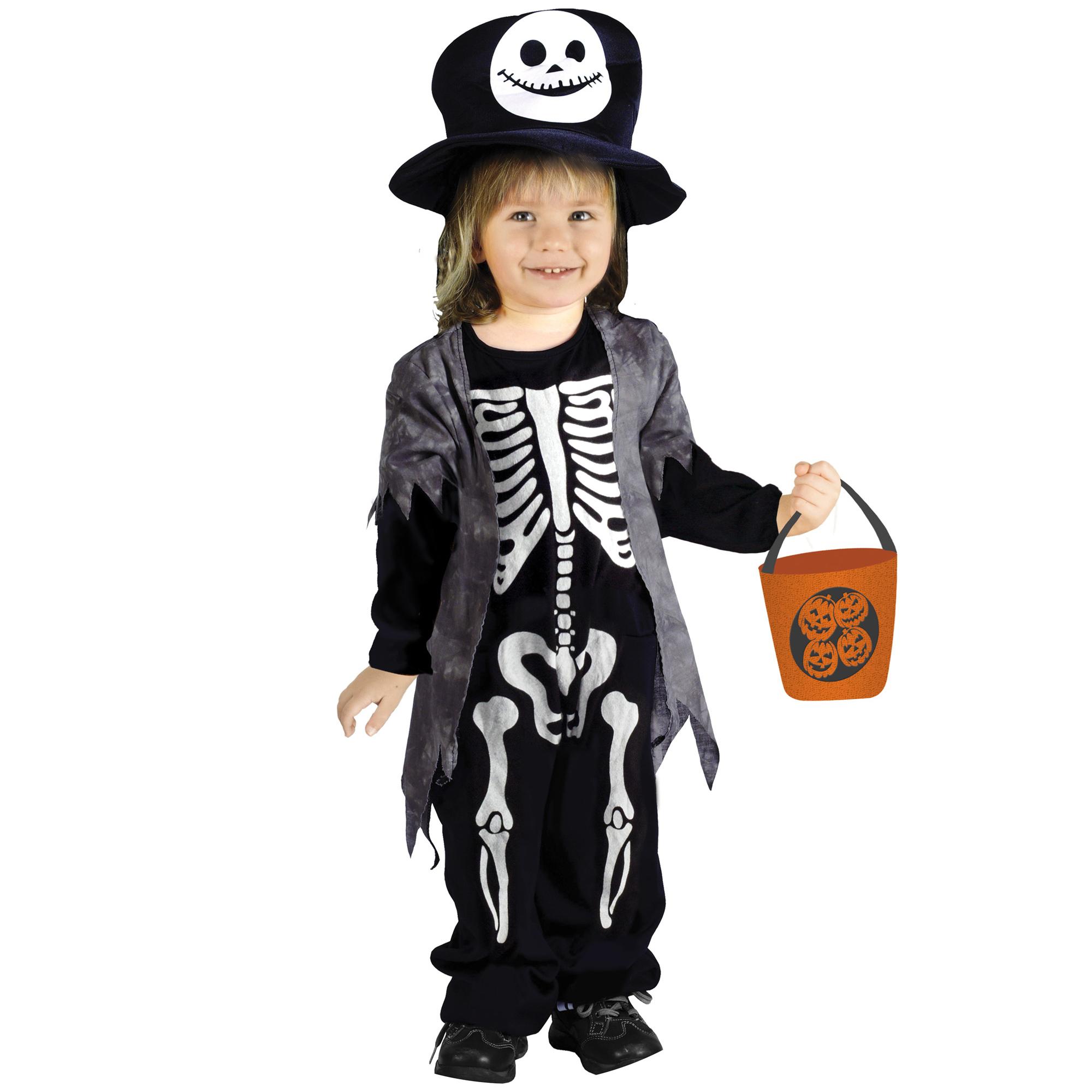 Costume Carnevale Scheletrino Baby Skeleton Borsa Portadolci Nero Bambino