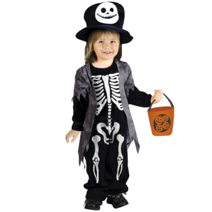 Costume Carnevale Scheletrino Baby Skeleton Borsa Portadolci Nero Bambino