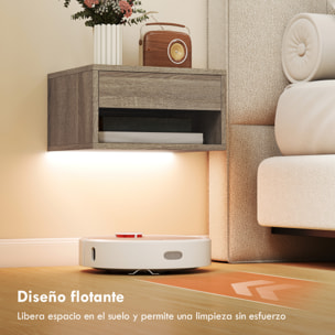 Juego de 2 Mesitas de Noche Flotantes con Luces LED RGB Control de APP, Mesillas de Noche Dormitorio con Cajón, Estante Abierto, para Sala de Estar, 37x32x21 cm, Natural