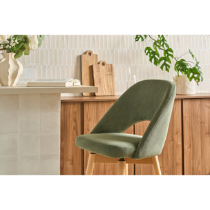 Tabourets de bar scandinaves en tissu velours côtelé vert kaki et hévéa massif 65 cm (lot de 2) COSETTE