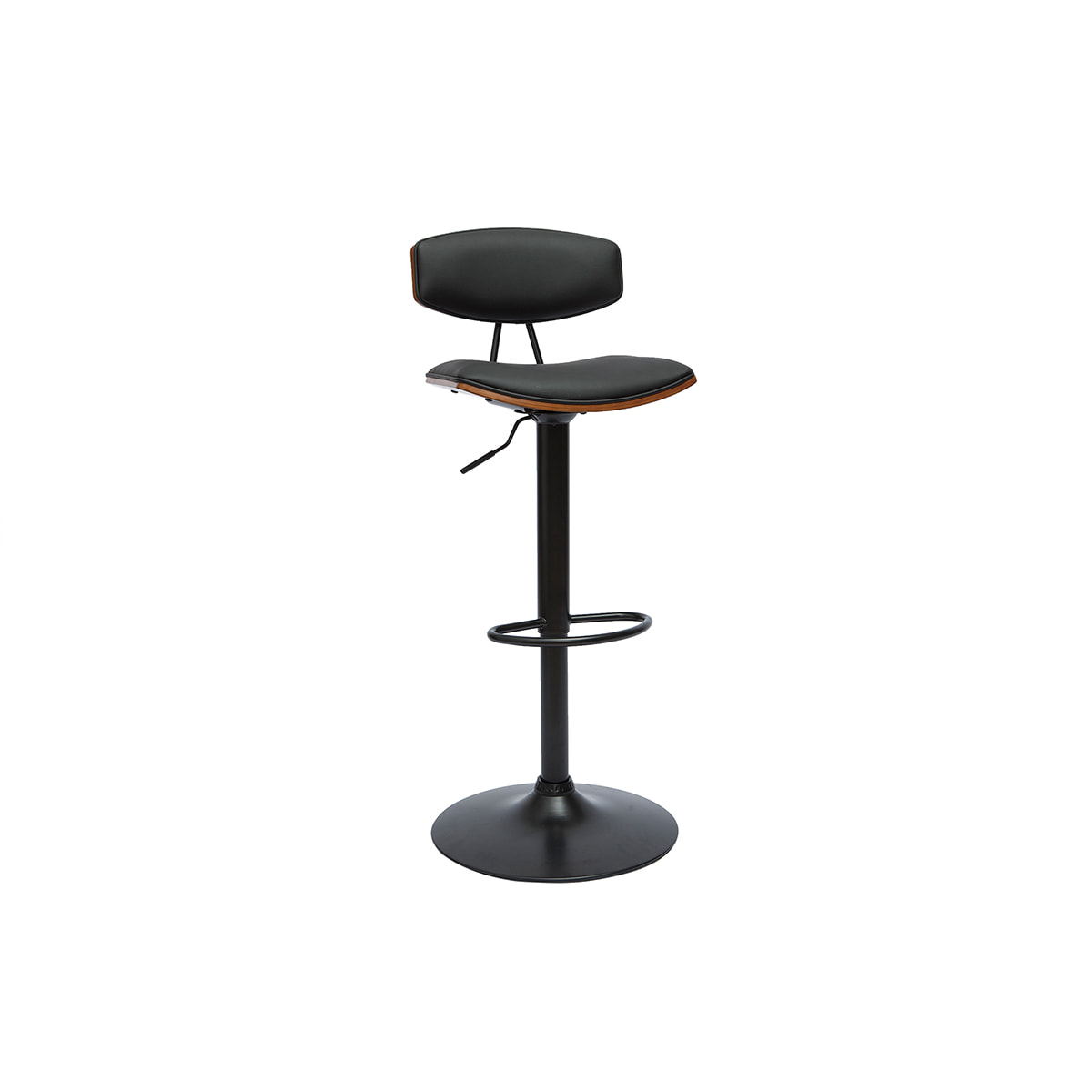 Tabouret de bar design réglable noir et bois foncé VASCO