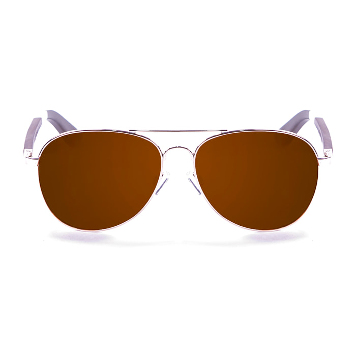 Gafas de sol OCEAN SAN REMO - De brazo de madera de peral con frontal de metal marrón y dorado brillante / Marrón