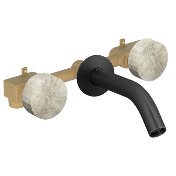 Pack mélangeur lavabo encastré 3 trous Grands Boulevards douceur minérale et noir