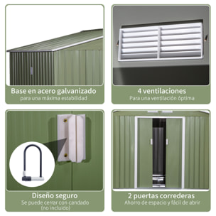 Cobertizo de Jardín Exterior 277x195x192 cm Caseta de Jardín Metálica para Almacenamiento de Herramientas con Base Incluida y 4 Ventanas 4,83 m² Verde Claro