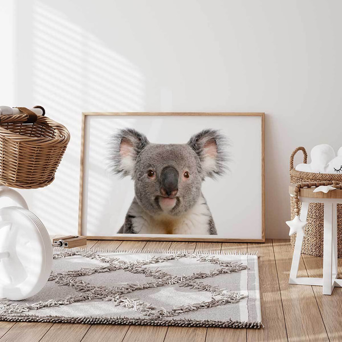 Affiche enfant bébé koala  Affiche + cadre en bois - Chêne