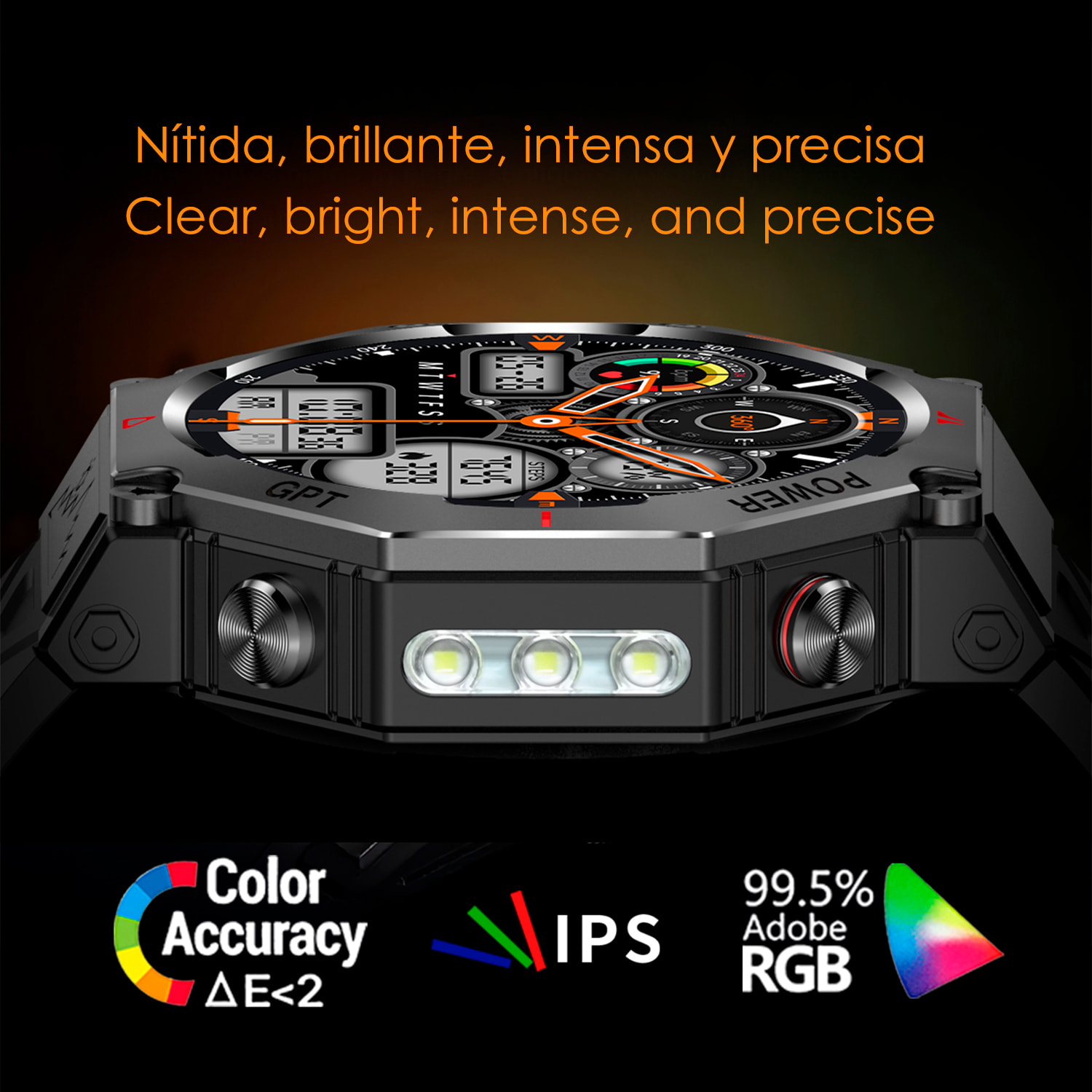 Smartwatch KC91 con chiamate BT, GPS, strumenti di esplorazione, ChatGPT e oltre 100 modalità sportive.