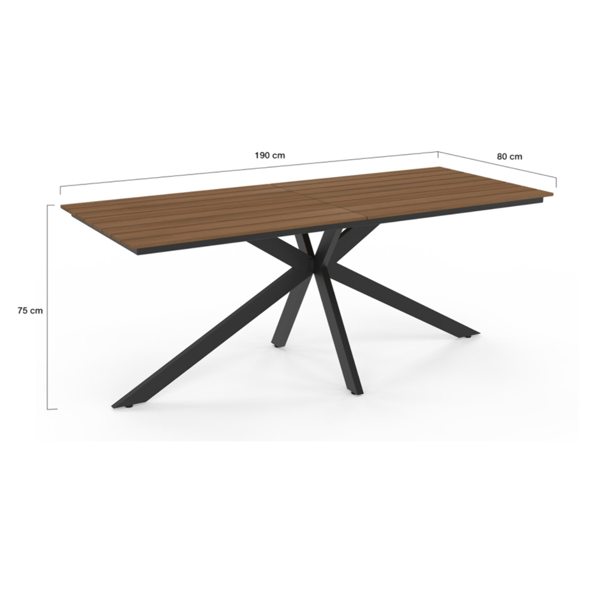 Table de jardin Milazzo en polywood et pieds croisés 190cm