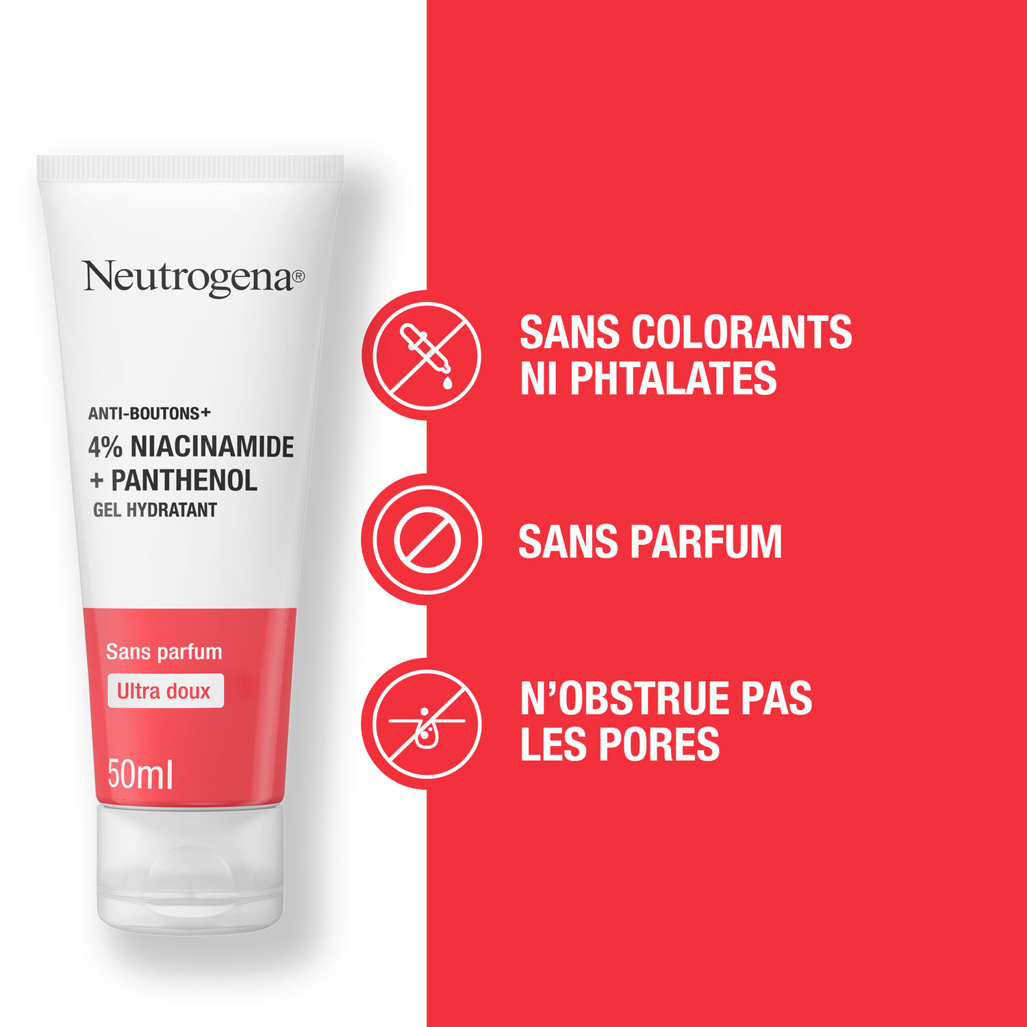 Anti-Boutons+ - Gel Hydratant Niacinamide + Panthénol - Sans Parfum - 50 ml