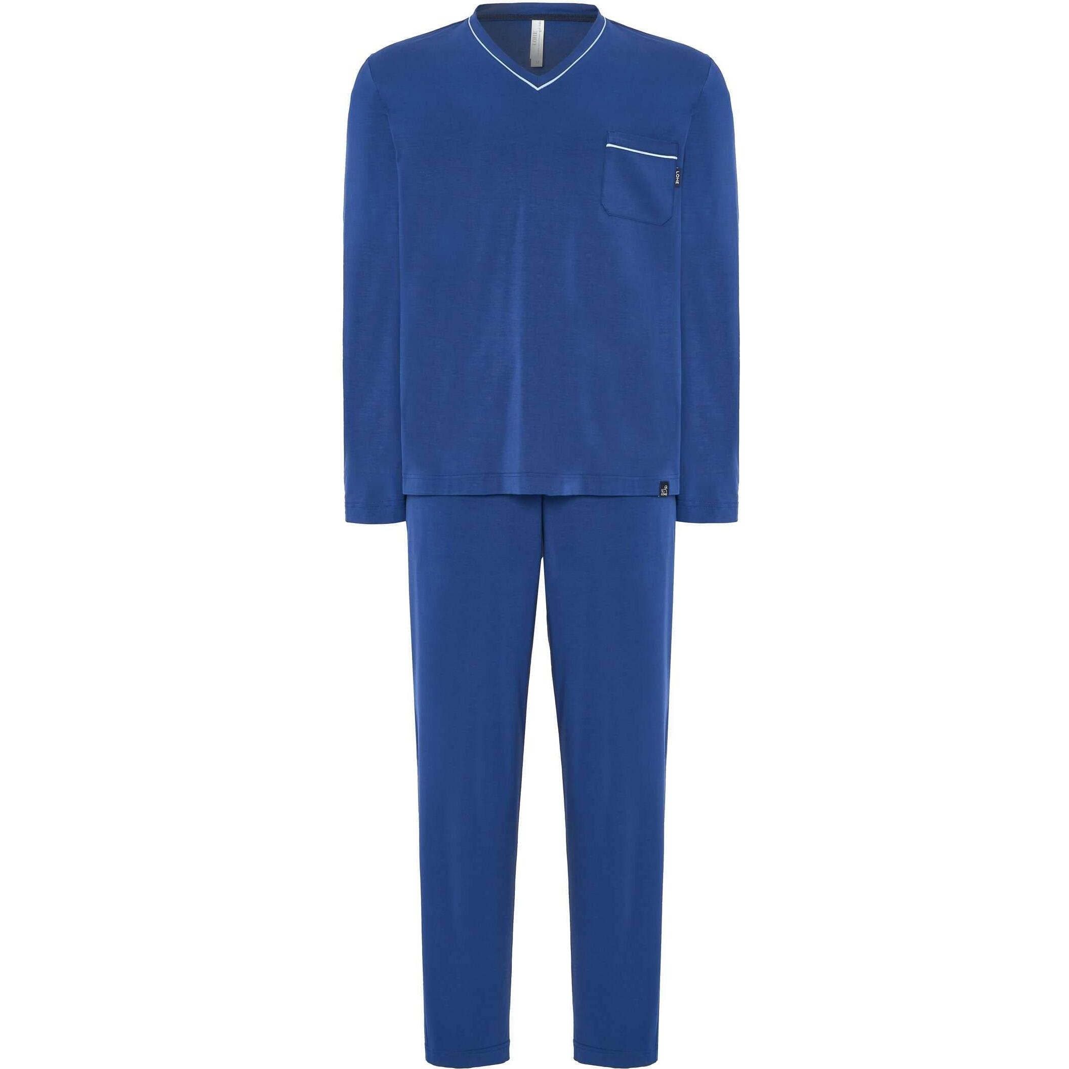 Pijama hombre suave tejido, escote en pico, manga larga y pantalón largo con bolsillos laterales