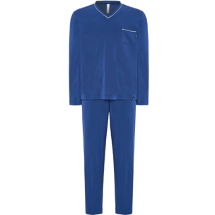 Pijama hombre suave tejido, escote en pico, manga larga y pantalón largo con bolsillos laterales