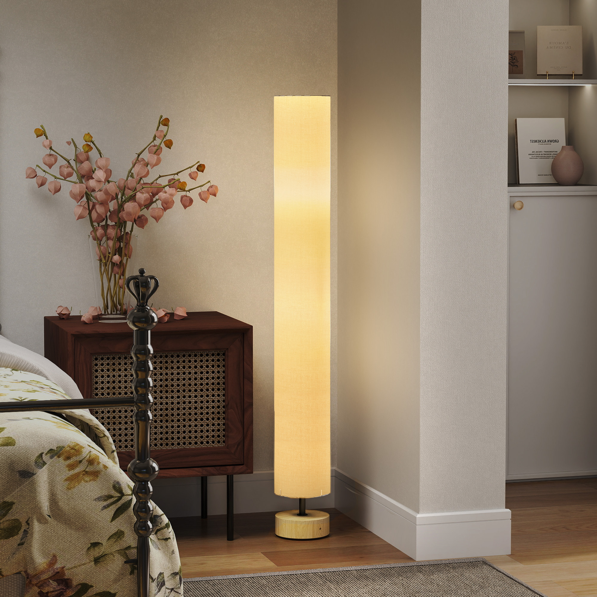 Lámpara de Pie Moderna Lámpara de Salón con Casquillo Máx. 40 W E27 Pantalla de Lino y Marco de Metal para Dormitorio Ø15x120 cm Beige