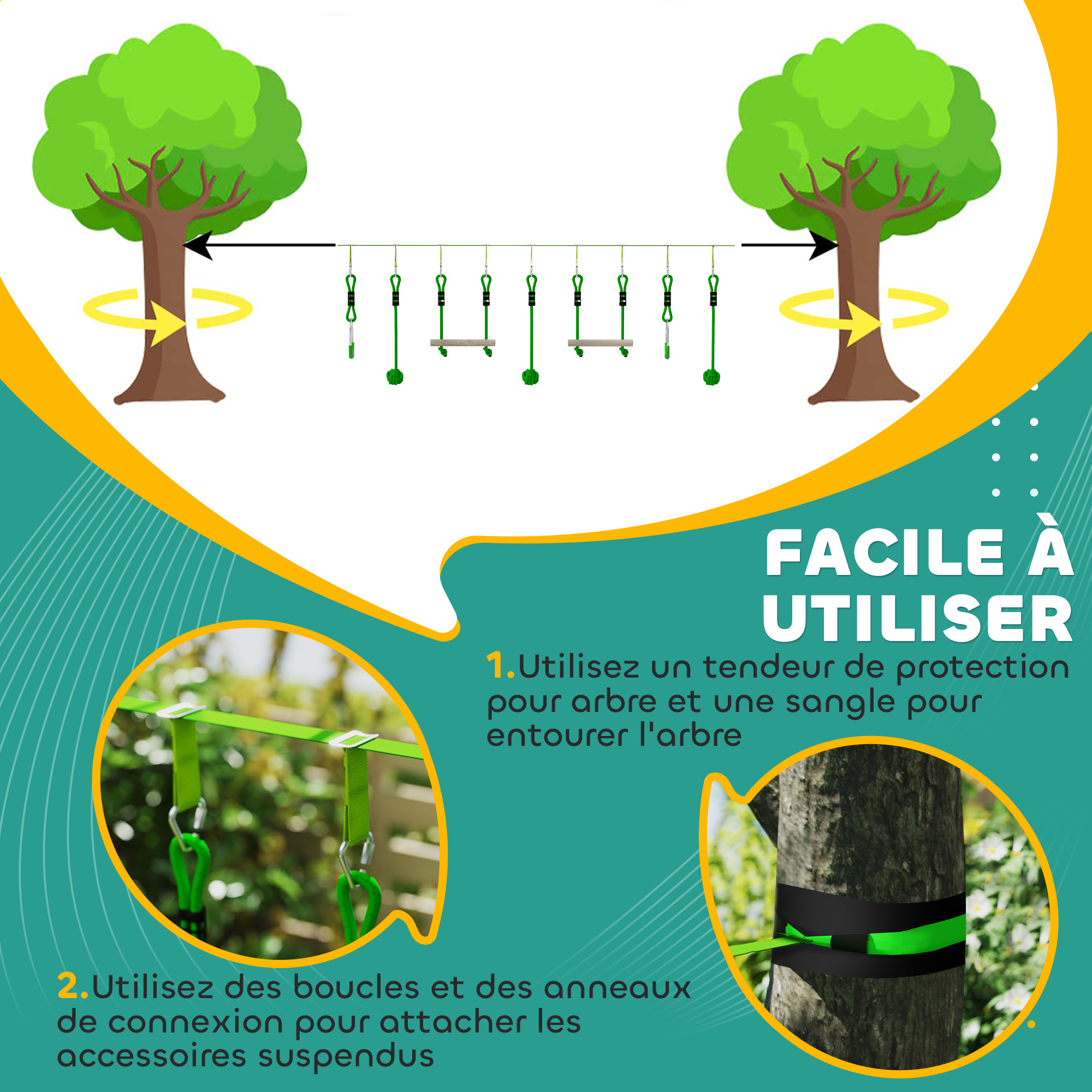 Tyrolienne enfant 10m max. 50Kg - kit complet - nombreux accessoires - vert