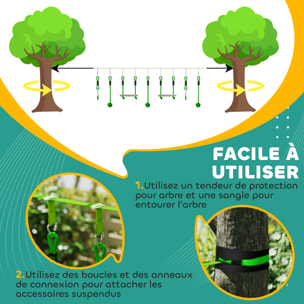 Tyrolienne enfant 10m max. 50Kg - kit complet - nombreux accessoires - vert