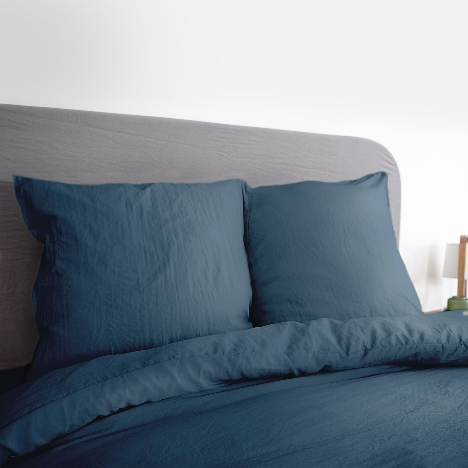 Parure de lit microfibre lavée 2 places bleu LUNA