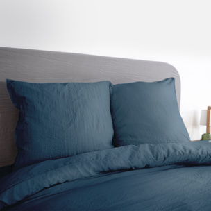 Parure de lit microfibre lavée 2 places bleu LUNA