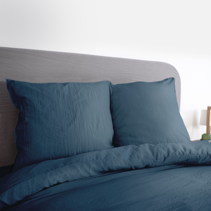 Parure de lit microfibre lavée 2 places bleu LUNA