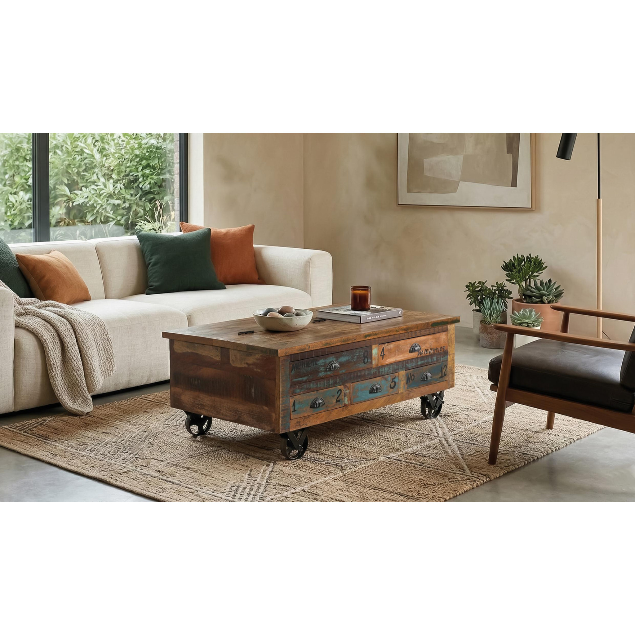 Mesas de Centro de Madera Reciclada 110 Cm Estilo Vintage Moderno