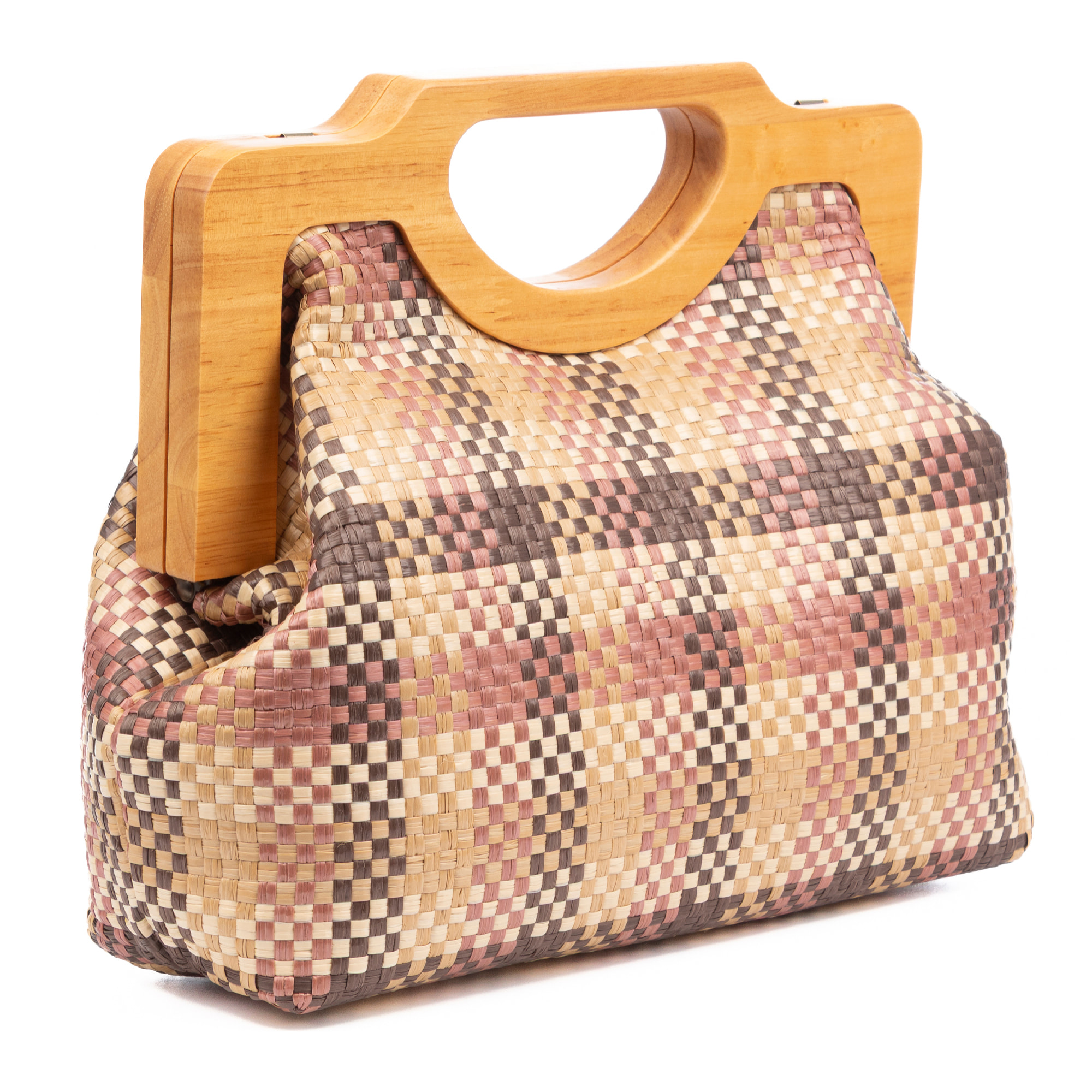 Bogna Bolso de mano Mujer. Fabricado en madera natural y rafia sintética entrelazada.