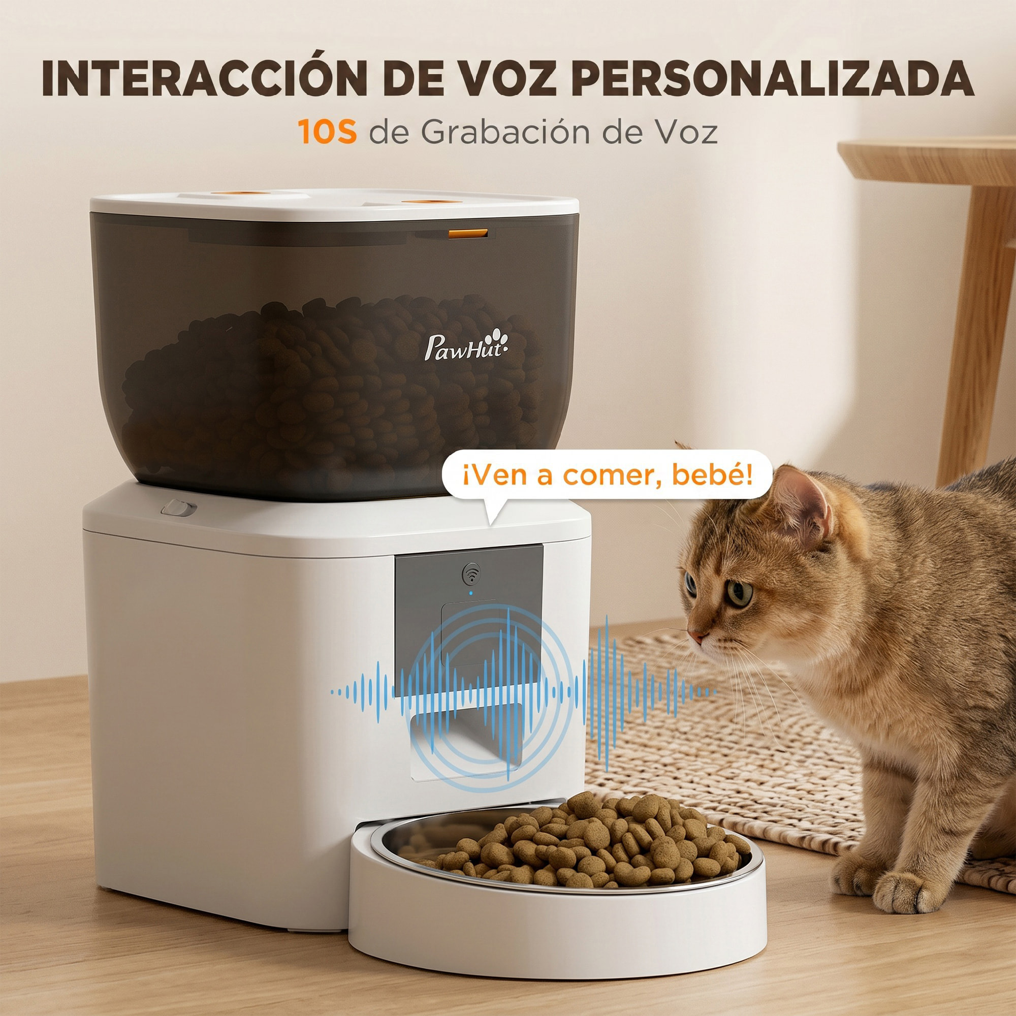 Comedero Automático 4L WiFi 2.4G, Dispensador de Comida para Gatos Perros con Control App, 2 Cuencos, 1-10 Comidas al Día, Grabadora Voz 10s, Antiatascos, 2 Fuentes Alimentación, Fácil Limpiar