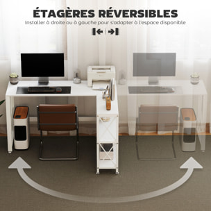 Bureau d'angle modulable design contemporain multi-rangement  - métal panneaux blanc