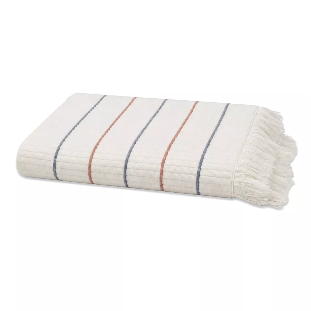 Drap de bain pur coton 580 g/m² tissé teint rayé bordeaux marine Farniente tangerine