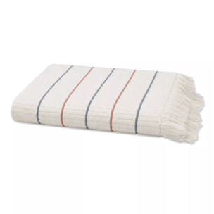 Drap de bain pur coton 580 g/m² tissé teint rayé bordeaux marine Farniente tangerine