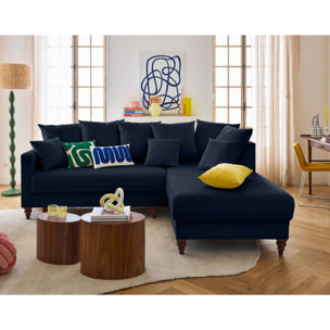 Flamingo - canapé d'angle droit 4 places convertible en velours - Bleu