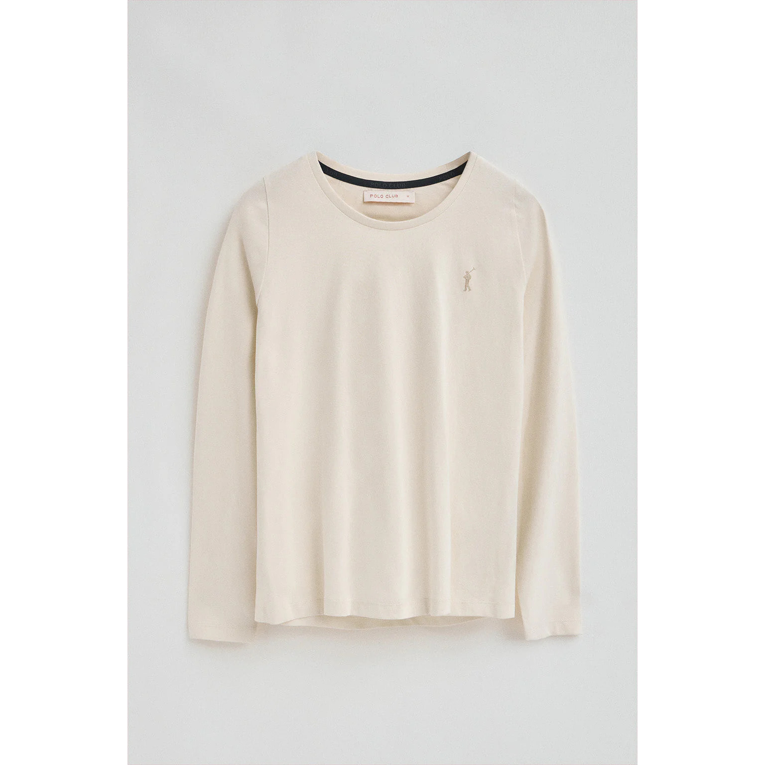 Maglietta ecrù a maniche lunghe a girocollo con logo Rigby Go Gold