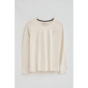 Maglietta ecrù a maniche lunghe a girocollo con logo Rigby Go Gold