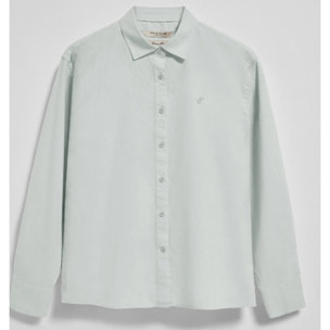 Camisa verde claro loose fit de lino y algodón con monograma bordado