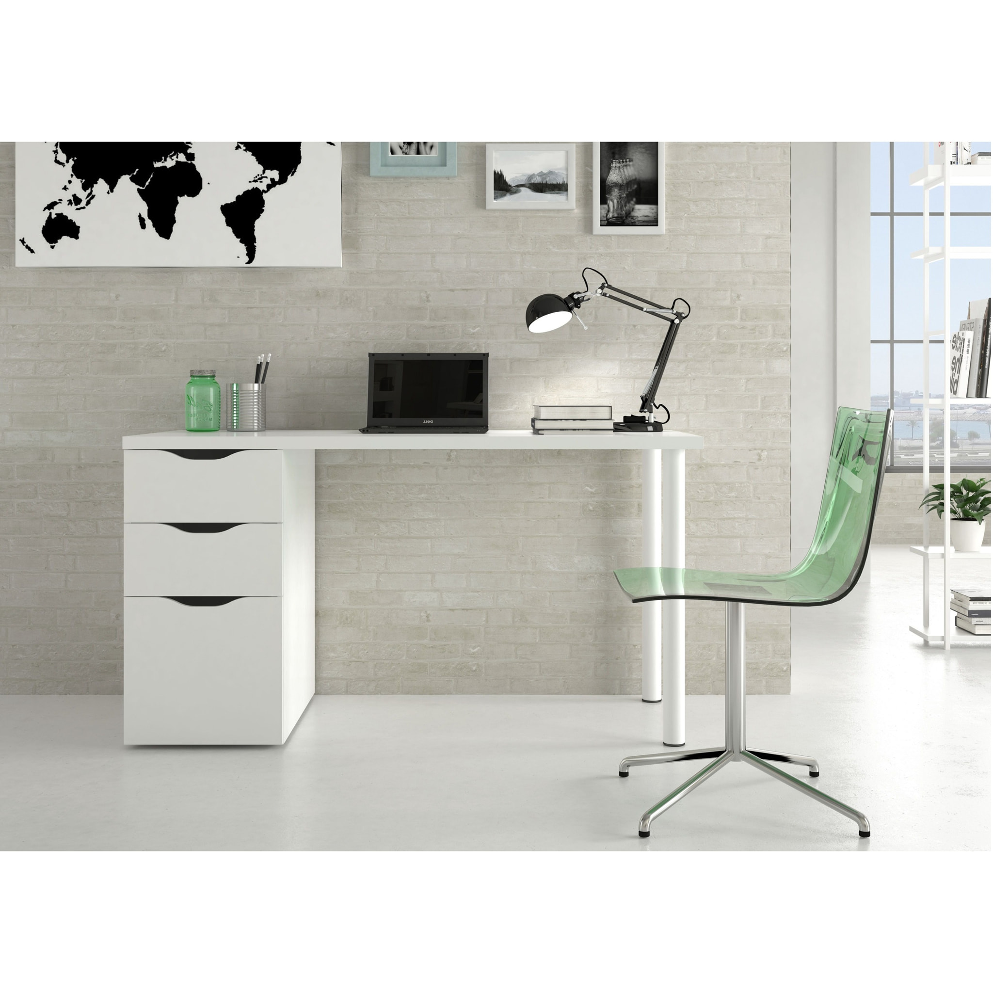 Scrivania con Cassetti Pamplona Scrittoio Mobile per Computer Desk da Ufficio Soggiorno Sala da Pranzo 138 x 74 x 60 cm Colore Bianco