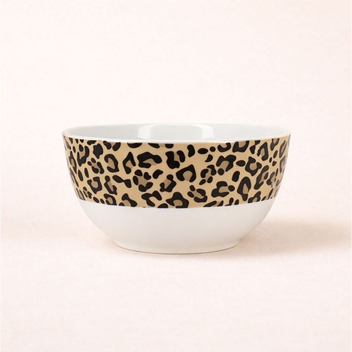 Lot de 6 bols 60cl en porcelaine beige à motif léopard ANIMALS