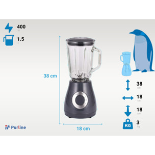 Batidora de vaso 400W con jarra de cristal de 1.5L y 5 velocidades HOMEAPP BV PURLINE